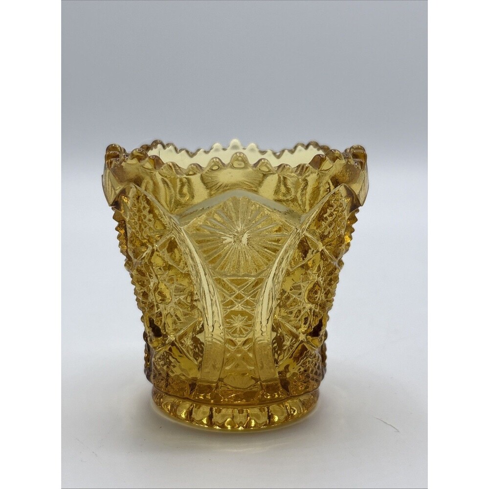 Vtg Imperial Glass Company Toothpick Holder Amber Glass Starburst Pattern